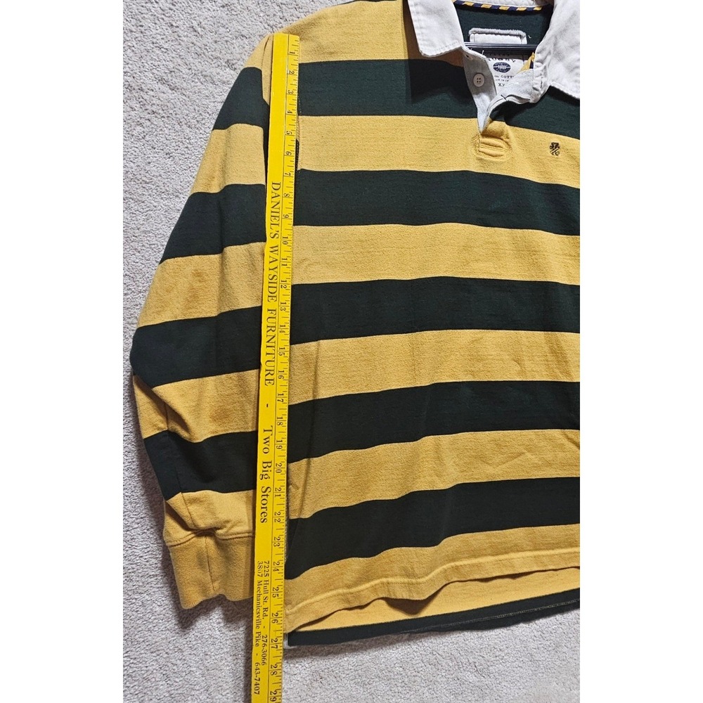 IZOD Mens Rugby Shirt XXL Long Sleeve Striped Green Yellow Cotton Heavyweight - Picture 6 of 15